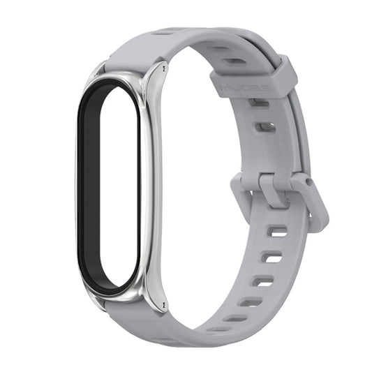 For Xiaomi Mi Band 6 / 5 / 4 / 3 Mijobs Flat Hole Silicone Watch Band, Style:Plus Case(Grey+Silver) - Watch Bands by MIJOBS | Online Shopping UK | buy2fix