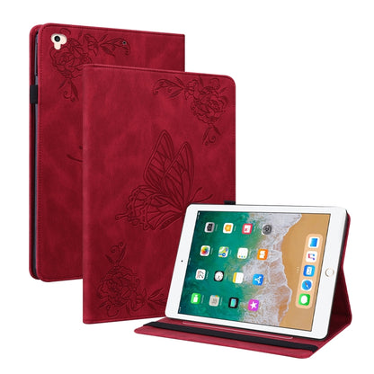 Butterfly Flower Embossed Leather Tablet Case For iPad 9.7 inch 2017 / 2018(Red) - iPad 9.7 (2018) & (2017) Cases by buy2fix | Online Shopping UK | buy2fix