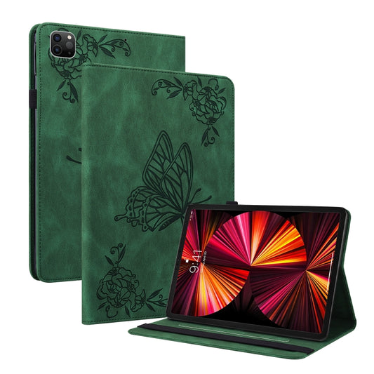 For iPad Pro 11 2022 / 2021 / 2020 / 2018 / Air 2020 10.9 Butterfly Flower Embossed Leather Tablet Case(Green) - iPad Pro 11 (2022/2021) Cases by buy2fix | Online Shopping UK | buy2fix