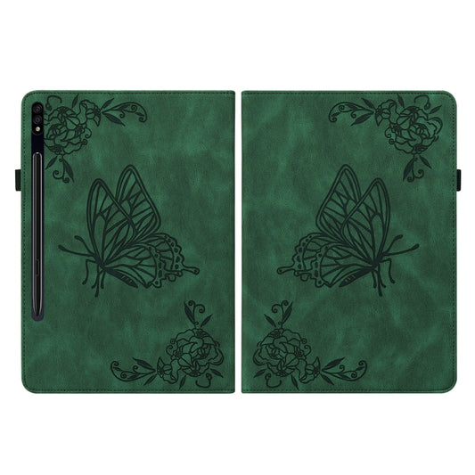For Samsung Galaxy Tab S7 11 inch T870/SM-T875 Butterfly Flower Embossed Leather Tablet Case(Green) by buy2fix