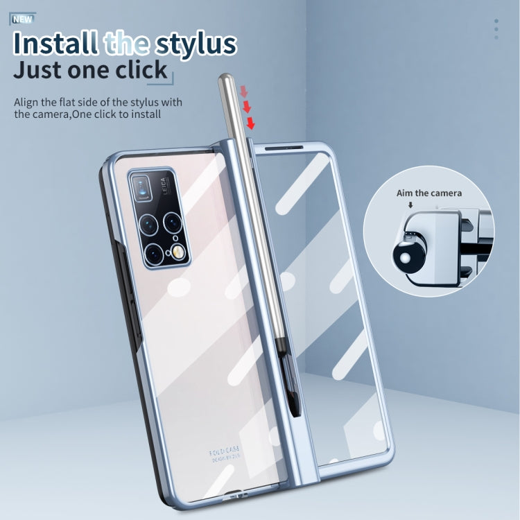 For Huawei Mate X2 Electroplating Hinge Phone Case with Stylus(Blue) - Huawei Cases by buy2fix | Online Shopping UK | buy2fix