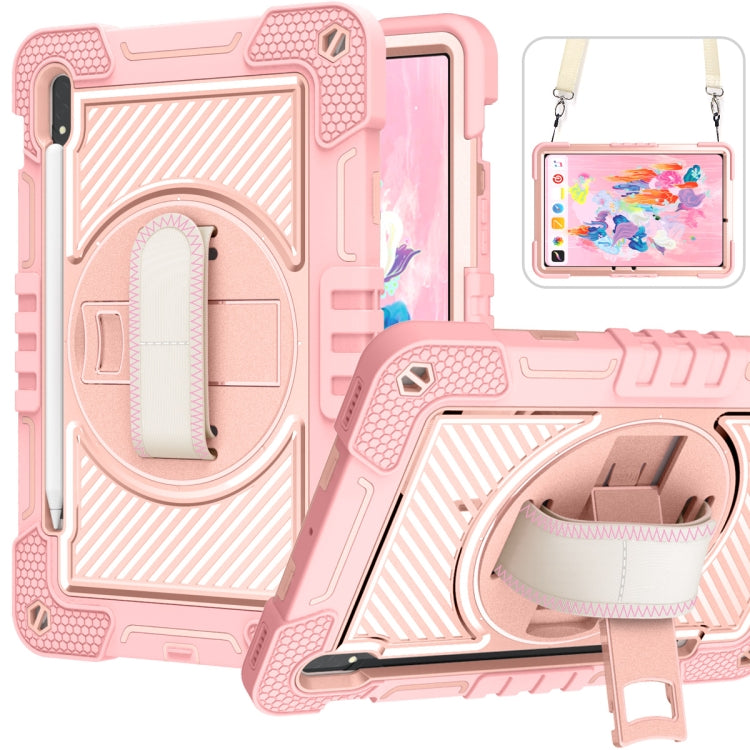 For Samsung Galaxy Tab S7 / S8 360 Degree Rotation Contrast Color Silicone+PC Tablet Case(Rose Gold) by buy2fix
