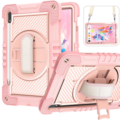 For Samsung Galaxy Tab S7 / S8 360 Degree Rotation Contrast Color Silicone+PC Tablet Case(Rose Gold) by buy2fix