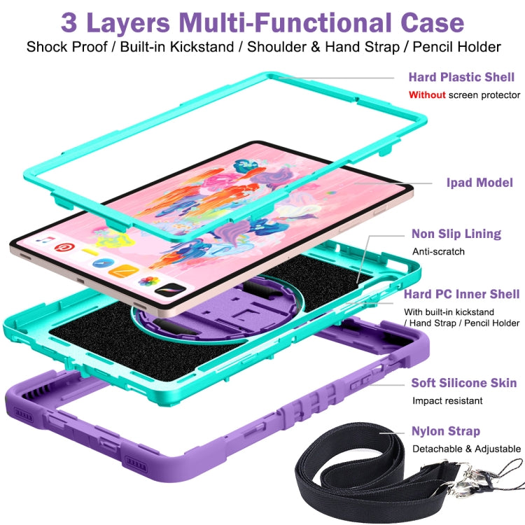 For Samsung Galaxy Tab S7 / S8 360 Degree Rotation Contrast Color Silicone+PC Tablet Case(Purple+Mint Green) by buy2fix