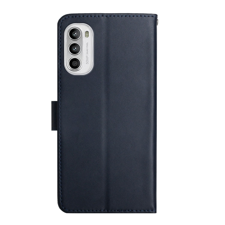 For Motorola Moto G52 Genuine Leather Fingerprint-proof Horizontal Flip Phone Case(Blue) - Motorola Cases by buy2fix | Online Shopping UK | buy2fix