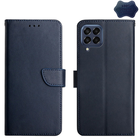 For Samsung Galaxy M53 Genuine Leather Fingerprint-proof Horizontal Flip Phone Case(Blue) - Galaxy Phone Cases by buy2fix | Online Shopping UK | buy2fix