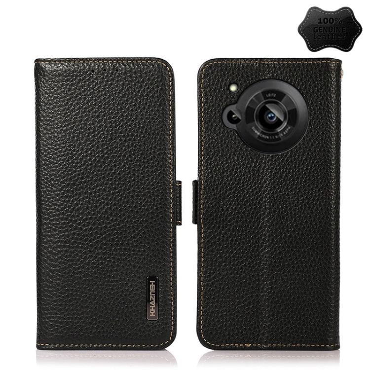 For Sharp Aquos R7 KHAZNEH Side-Magnetic Litchi Genuine Leather RFID Phone Case(Black) - More Brand by buy2fix | Online Shopping UK | buy2fix