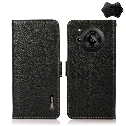 For Sharp Aquos R7 KHAZNEH Side-Magnetic Litchi Genuine Leather RFID Phone Case(Black) - More Brand by buy2fix | Online Shopping UK | buy2fix