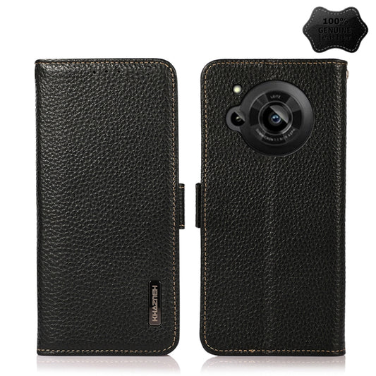 For Sharp Aquos R7 KHAZNEH Side-Magnetic Litchi Genuine Leather RFID Phone Case(Black) - More Brand by buy2fix | Online Shopping UK | buy2fix