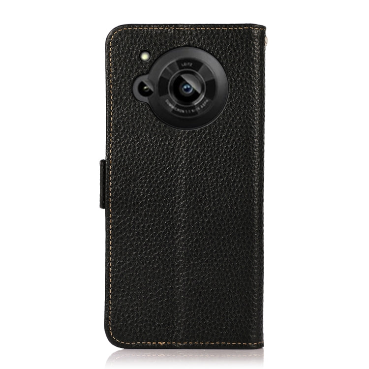 For Sharp Aquos R7 KHAZNEH Side-Magnetic Litchi Genuine Leather RFID Phone Case(Black) - More Brand by buy2fix | Online Shopping UK | buy2fix