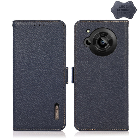 For Sharp Aquos R7 KHAZNEH Side-Magnetic Litchi Genuine Leather RFID Phone Case(Blue) - More Brand by buy2fix | Online Shopping UK | buy2fix
