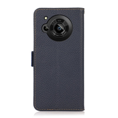 For Sharp Aquos R7 KHAZNEH Side-Magnetic Litchi Genuine Leather RFID Phone Case(Blue) - More Brand by buy2fix | Online Shopping UK | buy2fix