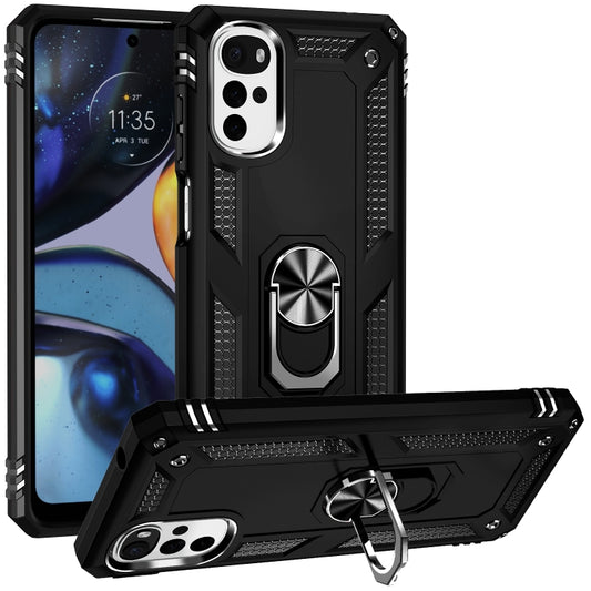 For Motorola Moto G22 Shockproof TPU + PC Holder Phone Case(Black) by buy2fix