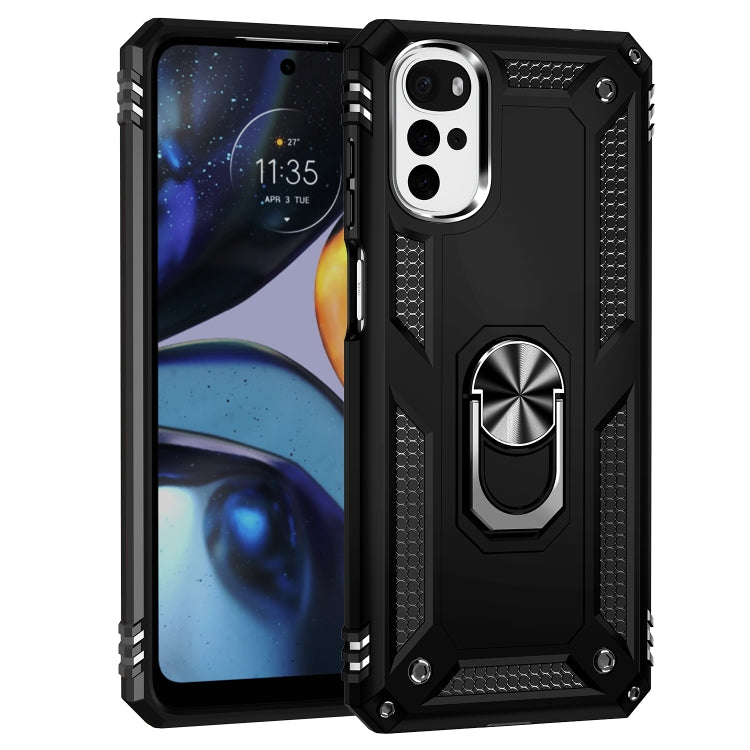 For Motorola Moto G22 Shockproof TPU + PC Holder Phone Case(Black) by buy2fix