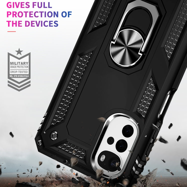 For Motorola Moto G22 Shockproof TPU + PC Holder Phone Case(Black) by buy2fix