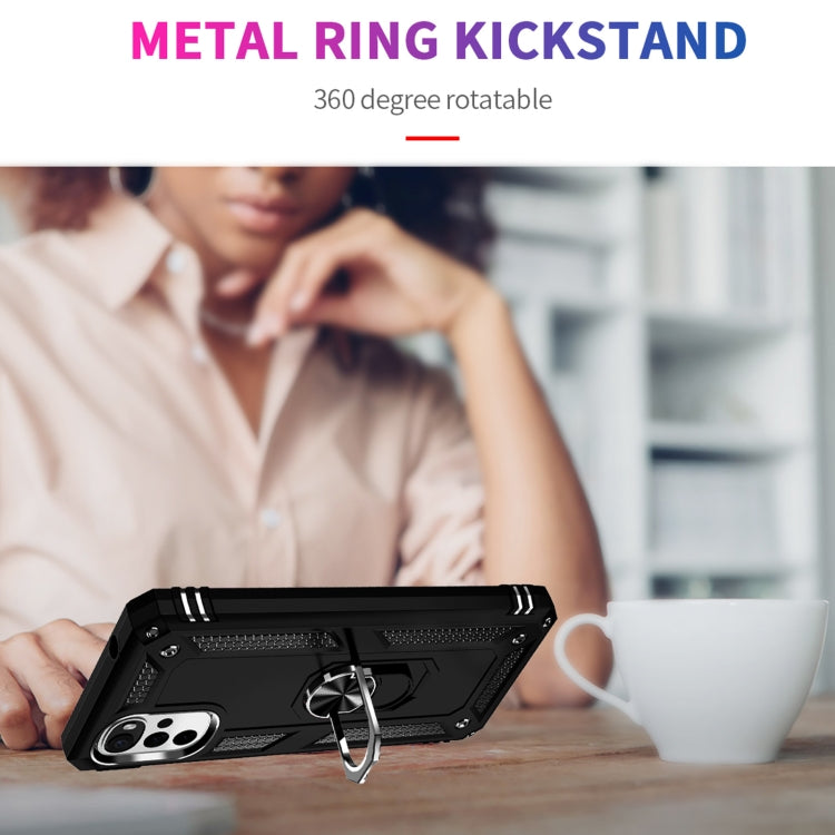 For Motorola Moto G22 Shockproof TPU + PC Holder Phone Case(Black) by buy2fix