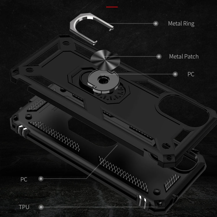 For Motorola Moto G22 Shockproof TPU + PC Holder Phone Case(Black) by buy2fix