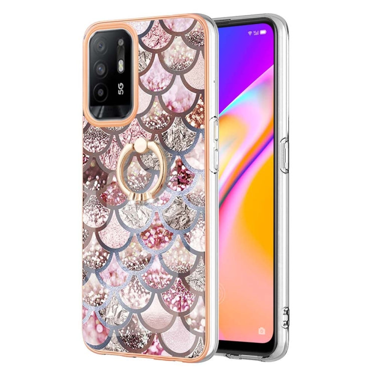 For OPPO A94 5G / A95 5G Electroplating IMD TPU Phone Case with Ring(Pink Scales) by buy2fix