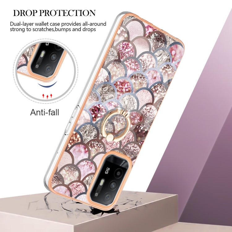 For OPPO A94 5G / A95 5G Electroplating IMD TPU Phone Case with Ring(Pink Scales) by buy2fix