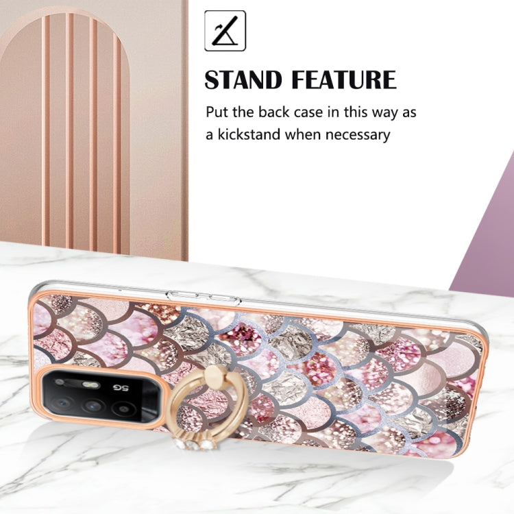 For OPPO A94 5G / A95 5G Electroplating IMD TPU Phone Case with Ring(Pink Scales) by buy2fix