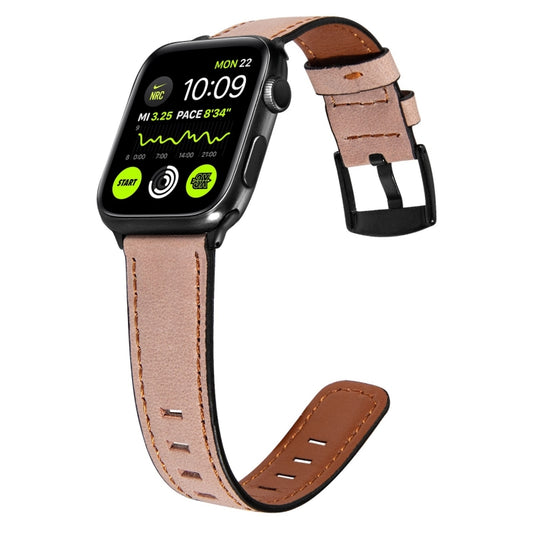 Retro Leather Watch Band For Apple Watch Series 9&8&7 41mm / SE 3&SE 2&6&SE&5&4 40mm / 3&2&1 38mm(Pink) by buy2fix