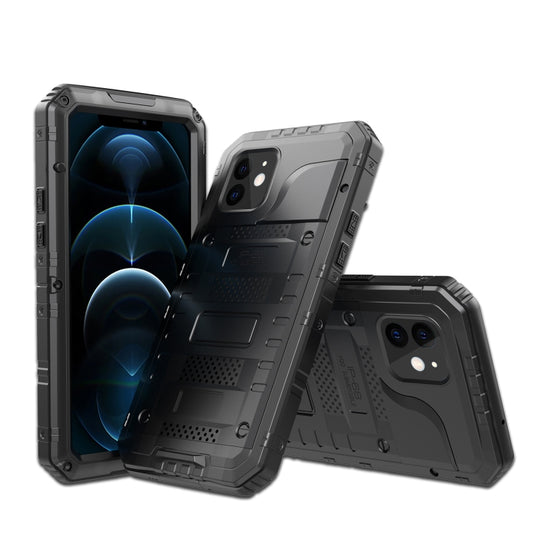 For iPhone 12 Metal + Silicone Phone Case with Screen Protector(Black) - iPhone 12 / 12 Pro Cases by buy2fix | Online Shopping UK | buy2fix