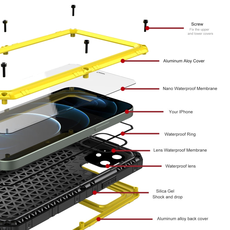 For iPhone 12 Metal + Silicone Phone Case with Screen Protector(Yellow) - iPhone 12 / 12 Pro Cases by buy2fix | Online Shopping UK | buy2fix