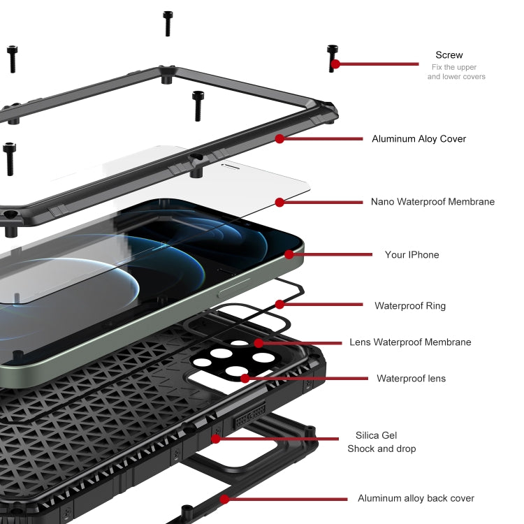 For iPhone 12 Pro Max Metal + Silicone Phone Case with Screen Protector(Black) - iPhone 12 Pro Max Cases by buy2fix | Online Shopping UK | buy2fix
