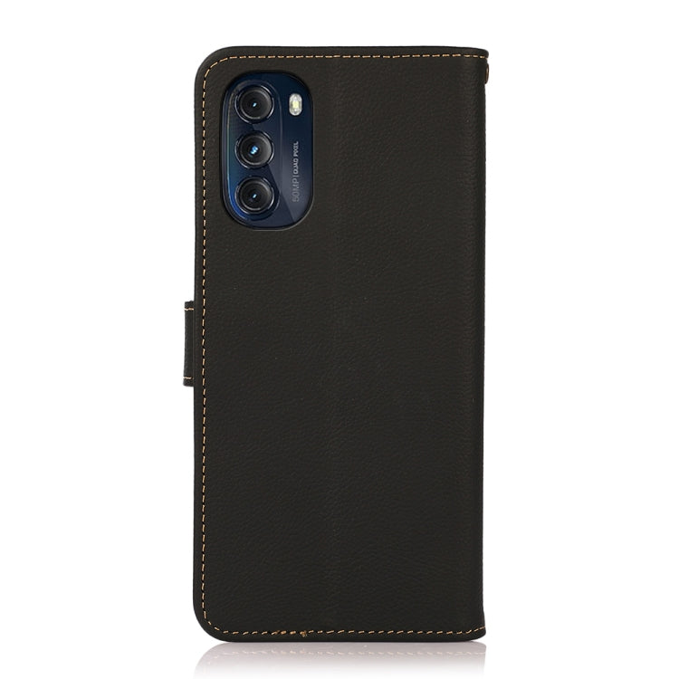 For Motorola Moto G 2022 5G KHAZNEH Custer Genuine Leather RFID Phone Case(Black) - Motorola Cases by buy2fix | Online Shopping UK | buy2fix