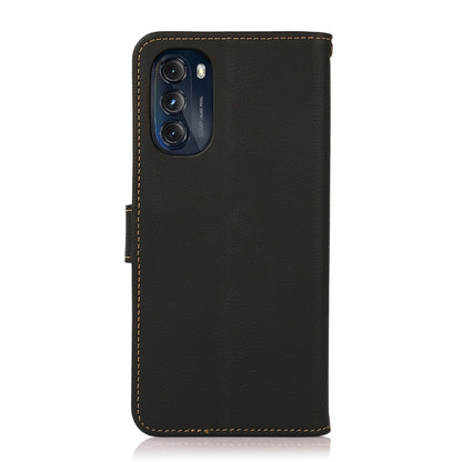 For Motorola Moto G 2022 5G KHAZNEH Custer Genuine Leather RFID Phone Case(Black) - Motorola Cases by buy2fix | Online Shopping UK | buy2fix