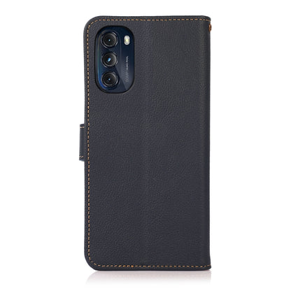 For Motorola Moto G 2022 5G KHAZNEH Custer Genuine Leather RFID Phone Case(Blue) - Motorola Cases by buy2fix | Online Shopping UK | buy2fix