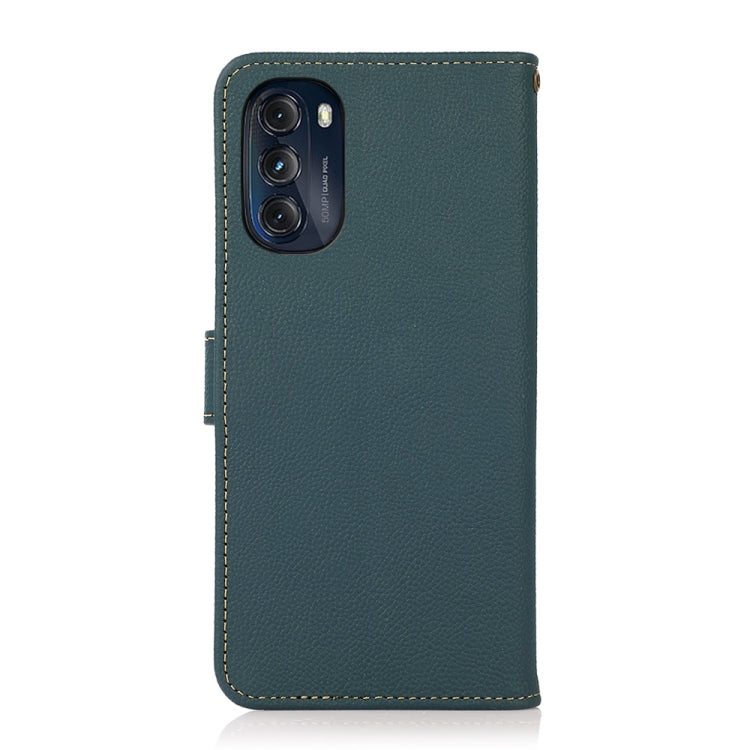 For Motorola Moto G 2022 5G KHAZNEH Custer Genuine Leather RFID Phone Case(Green) - Motorola Cases by buy2fix | Online Shopping UK | buy2fix