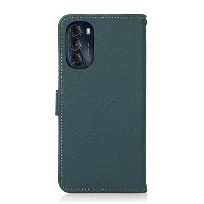For Motorola Moto G 2022 5G KHAZNEH Custer Genuine Leather RFID Phone Case(Green) - Motorola Cases by buy2fix | Online Shopping UK | buy2fix
