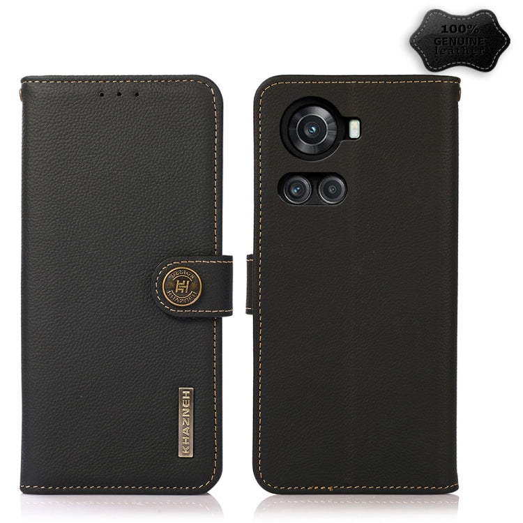 For OnePlus 10R / Ace KHAZNEH Custer Genuine Leather RFID Phone Case(Black) - OnePlus Cases by buy2fix | Online Shopping UK | buy2fix