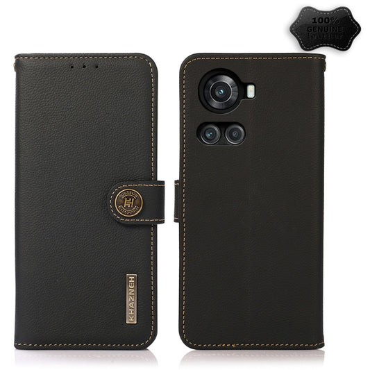 For OnePlus 10R / Ace KHAZNEH Custer Genuine Leather RFID Phone Case(Black) - OnePlus Cases by buy2fix | Online Shopping UK | buy2fix