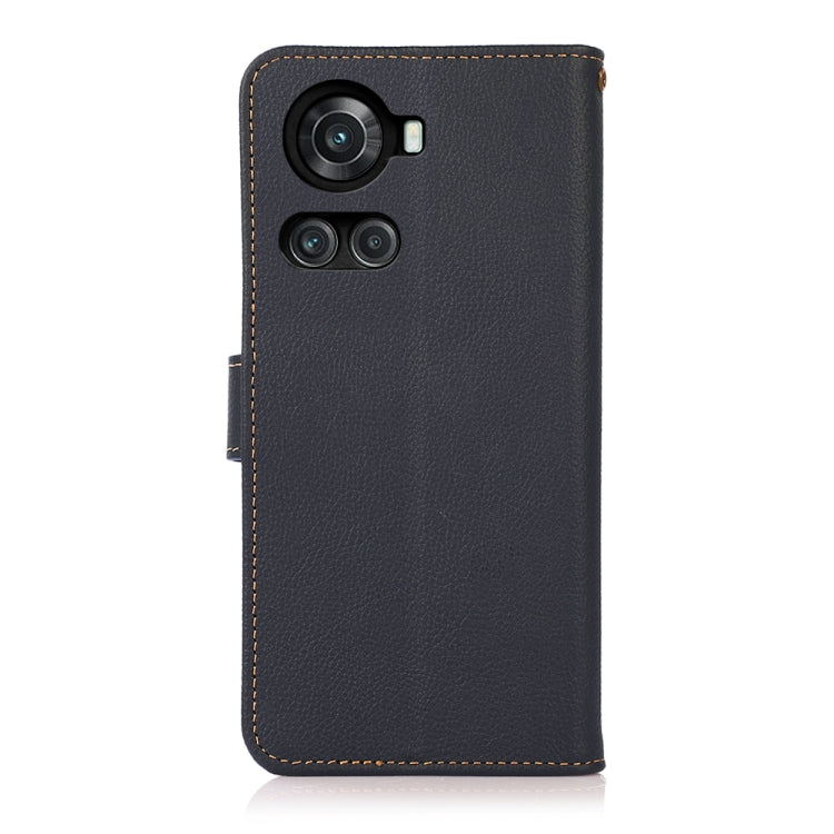 For OnePlus 10R / Ace KHAZNEH Custer Genuine Leather RFID Phone Case(Blue) - OnePlus Cases by buy2fix | Online Shopping UK | buy2fix