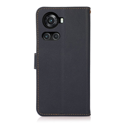 For OnePlus 10R / Ace KHAZNEH Custer Genuine Leather RFID Phone Case(Blue) - OnePlus Cases by buy2fix | Online Shopping UK | buy2fix