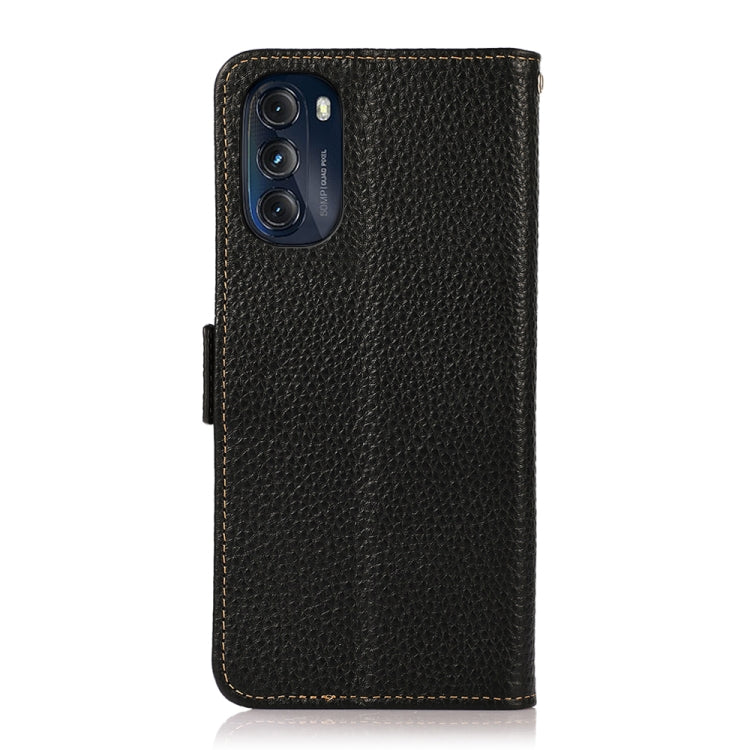 For Motorola Moto G 2022 5G KHAZNEH Side-Magnetic Litchi Genuine Leather RFID Phone Case(Black) - Motorola Cases by buy2fix | Online Shopping UK | buy2fix