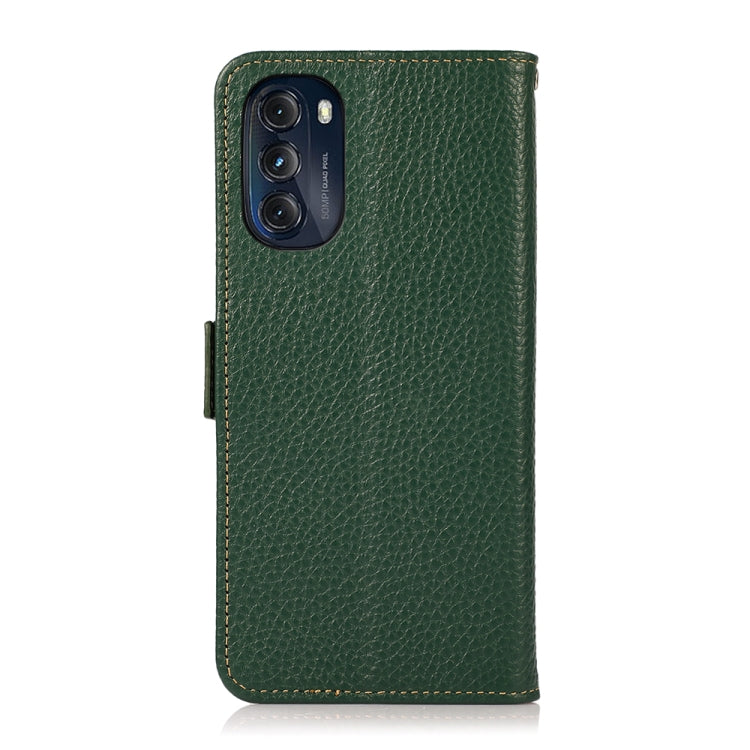 For Motorola Moto G 2022 5G KHAZNEH Side-Magnetic Litchi Genuine Leather RFID Phone Case(Green) - Motorola Cases by buy2fix | Online Shopping UK | buy2fix