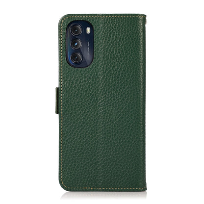 For Motorola Moto G 2022 5G KHAZNEH Side-Magnetic Litchi Genuine Leather RFID Phone Case(Green) - Motorola Cases by buy2fix | Online Shopping UK | buy2fix