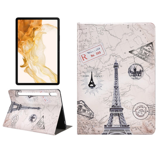 For Samsung Galaxy Tab S8 / Tab S7 Painted Voltage Pen Slot Tablet Smart Case(Eiffel Tower) - Galaxy Tab S8 Cases by buy2fix | Online Shopping UK | buy2fix