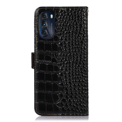For Motorola Moto G 2022 5G Crocodile Top Layer Cowhide Leather Phone Case(Black) - Motorola Cases by buy2fix | Online Shopping UK | buy2fix