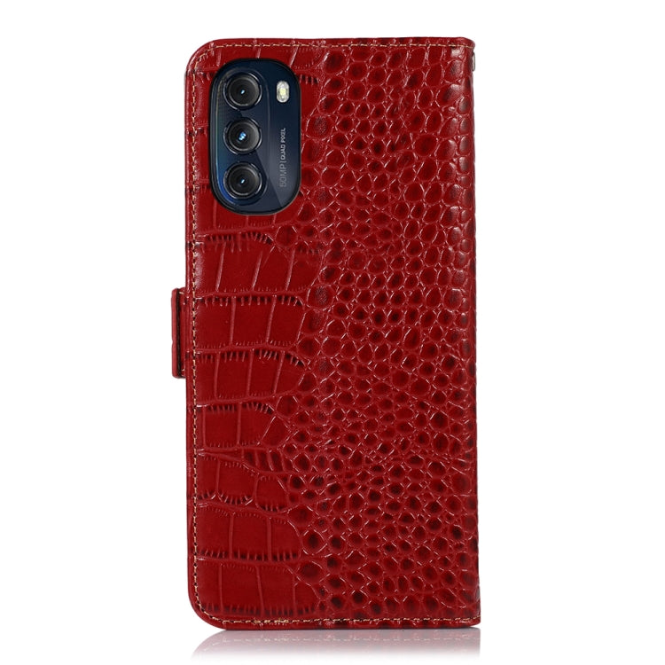 For Motorola Moto G 2022 5G Crocodile Top Layer Cowhide Leather Phone Case(Red) - Motorola Cases by buy2fix | Online Shopping UK | buy2fix
