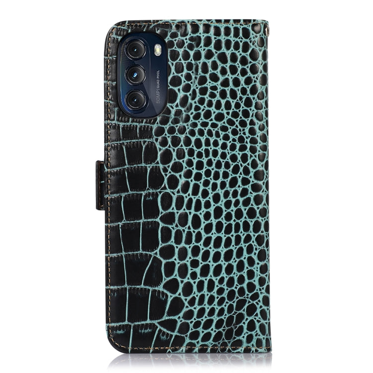 For Motorola Moto G 2022 5G Crocodile Top Layer Cowhide Leather Phone Case(Green) - Motorola Cases by buy2fix | Online Shopping UK | buy2fix