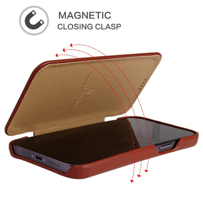 For iPhone 13 mini Fierre Shann Magnetic Genuine Leather Phone Case (Brown) - iPhone 13 mini Cases by FIERRE SHANN | Online Shopping UK | buy2fix