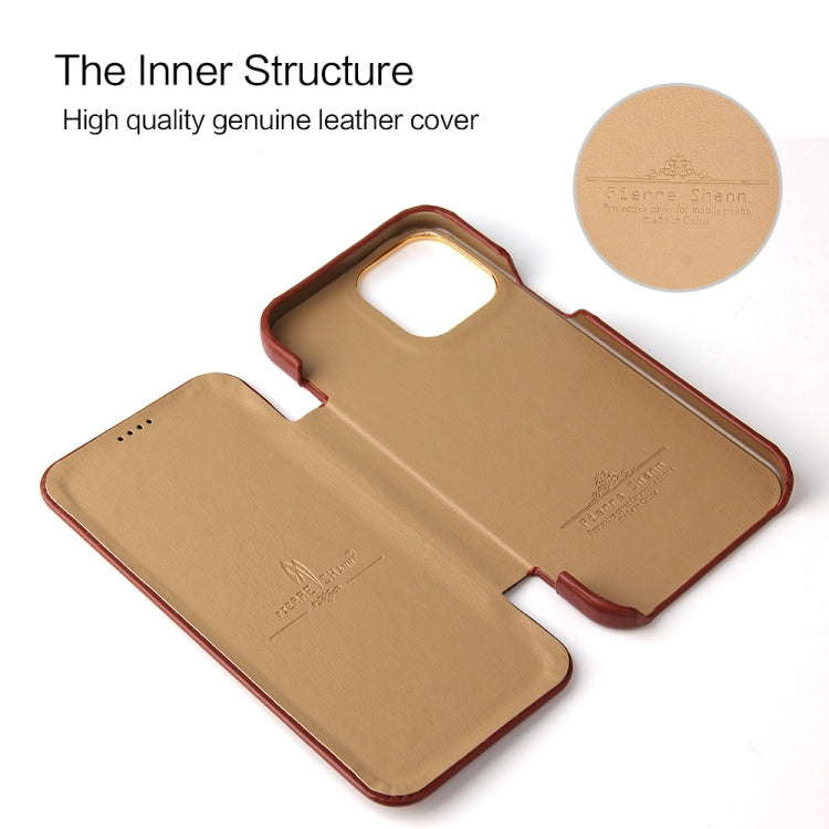 For iPhone 13 mini Fierre Shann Magnetic Genuine Leather Phone Case (Brown) - iPhone 13 mini Cases by FIERRE SHANN | Online Shopping UK | buy2fix