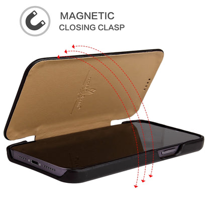 For iPhone 13 mini Fierre Shann Magnetic Genuine Leather Phone Case (Black) - iPhone 13 mini Cases by FIERRE SHANN | Online Shopping UK | buy2fix