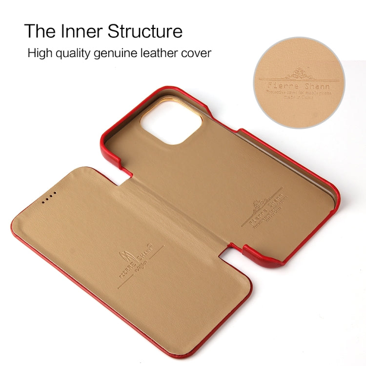 For iPhone 13 Fierre Shann Magnetic Genuine Leather Phone Case(Red) - iPhone 13 Cases by FIERRE SHANN | Online Shopping UK | buy2fix