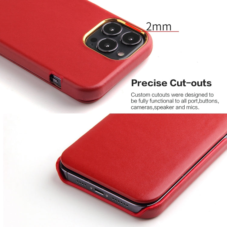 For iPhone 13 Fierre Shann Magnetic Genuine Leather Phone Case(Red) - iPhone 13 Cases by FIERRE SHANN | Online Shopping UK | buy2fix