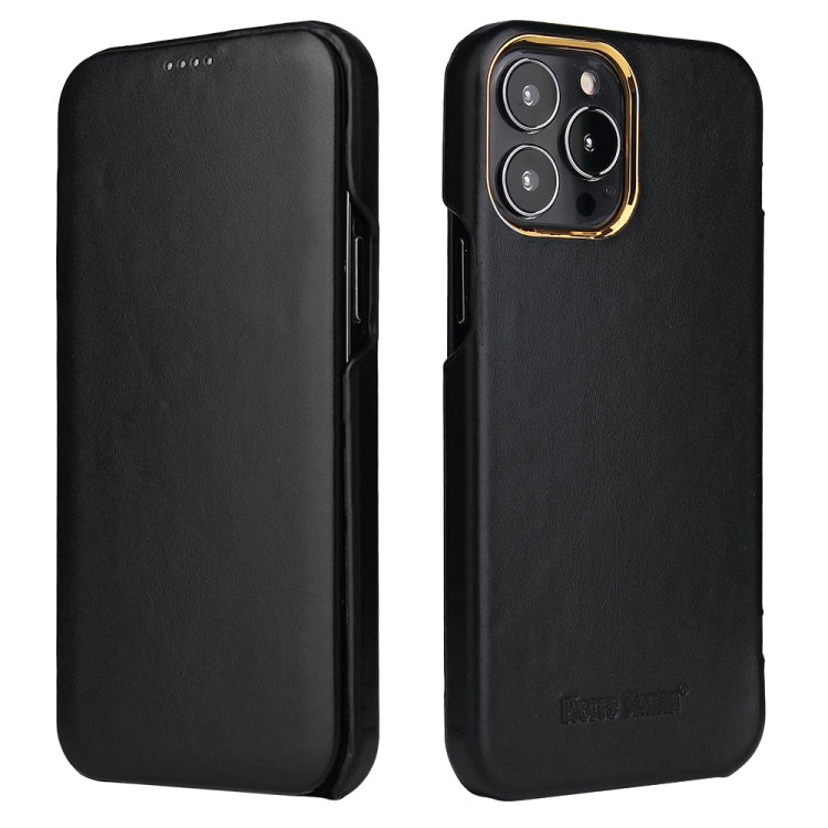 For iPhone 13 Pro Fierre Shann Magnetic Genuine Leather Phone Case (Black) - iPhone 13 Pro Cases by FIERRE SHANN | Online Shopping UK | buy2fix